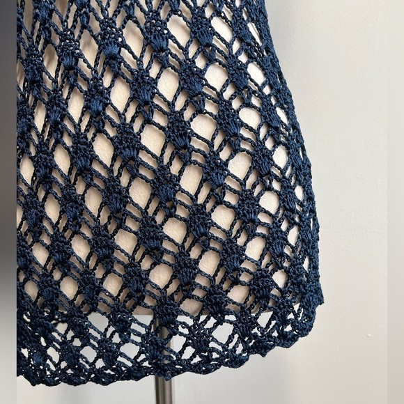 Navy Blue Heavy Knit Nylon Crochet Top Women’s Size Small Crochet Coverup - Picture 7 of 10